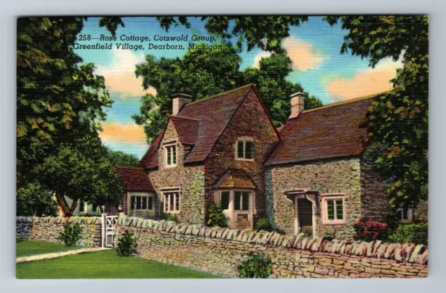 Dearborn MI-Michigan Rose Cottage Cotswold Greenfield Village Vintage Postcard