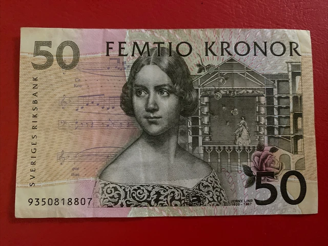 🇸🇪 Schweden 50 Kronor Kronen Banknote 1985 Jenny Lind