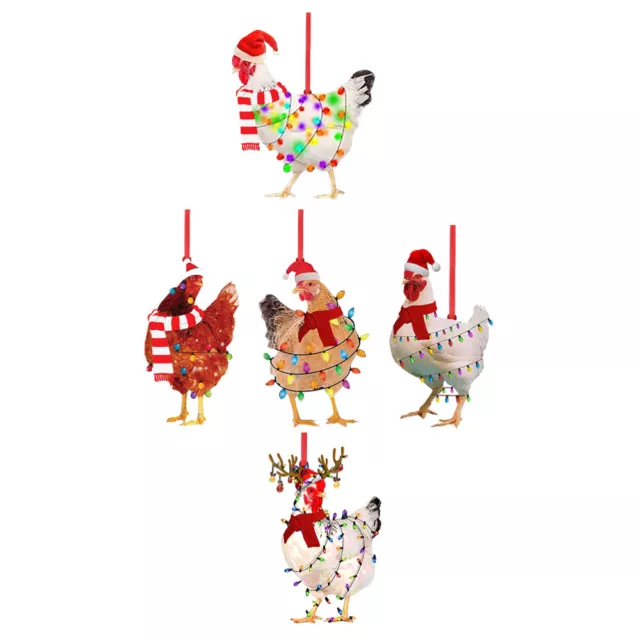 5 Christmas Chicken Wood Hanging Decorations for Xmas-DC