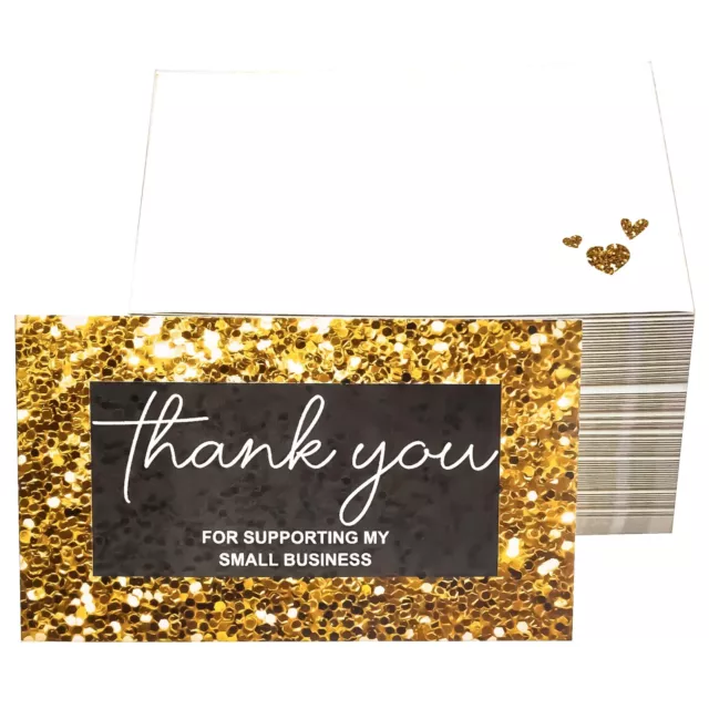 Thank You for Supporting my small business Card Gold Faux Glitter Pack of 100