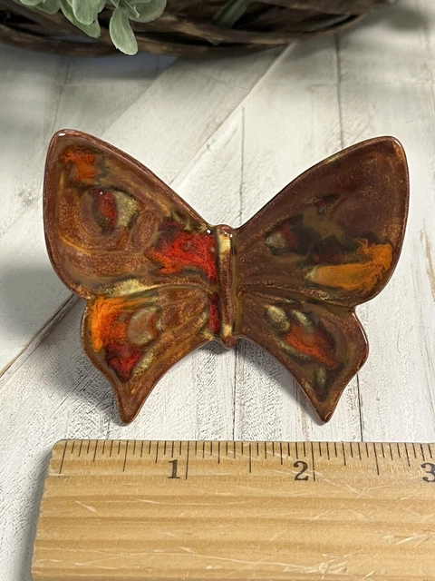 Rare 70's estate sale find Ceramic macrame brown butterfly vintage bead #3253B