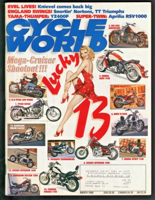 1998 March Cycle World Motorcycle Magazine - Yamaha YZ400F, Evel Knievel