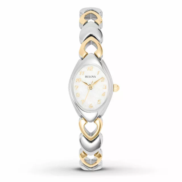 NEW* Bulova 98V02 Women's Dress S/S Silver & Gold Tone Bracelet White Dial Watch