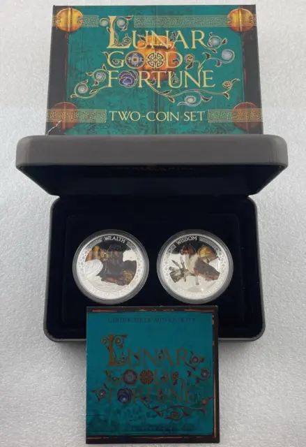 2018 LUNAR GOOD FORTUNE 2 COIN PROOF SET - DOG Wealth & Wisdom Cert #123 Tuvalu