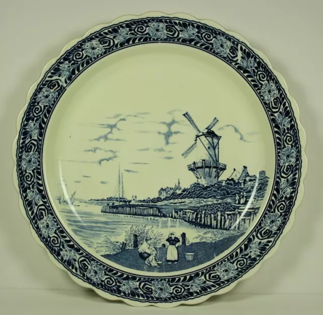 Large Holland Netherlands Dutch Blue Delft Plate Wall Hanging Serving Windmill