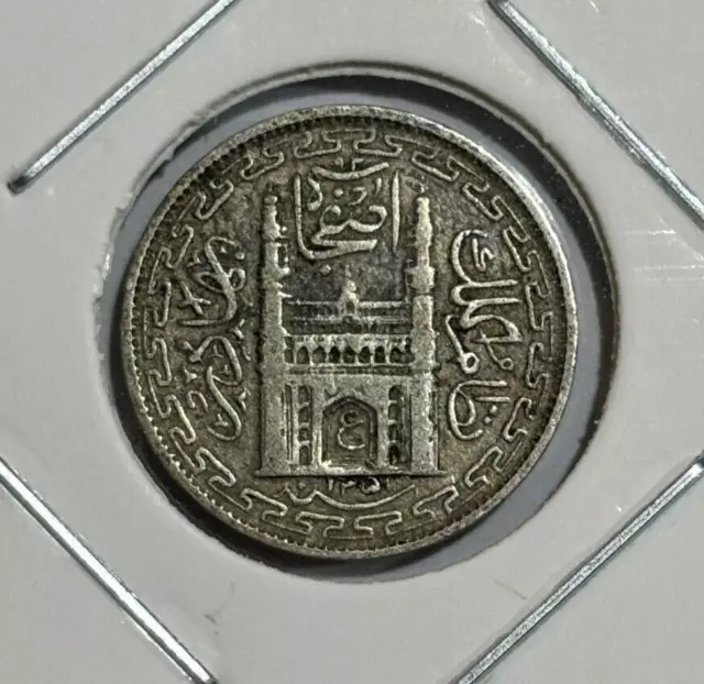 1351/22 (1933) India Princely State Hyderabad 2 Annas Usman Ali Khan Silver Coin