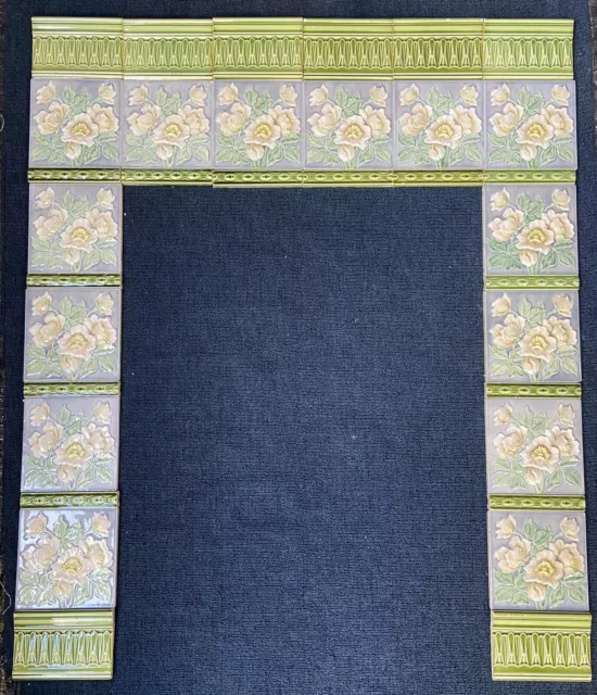 ALEMANIA ANTIQUE ART NOUVEAU 34 AZULEJOS ORIGINALES PARA CHIMENEA c1900 (M0&PF)