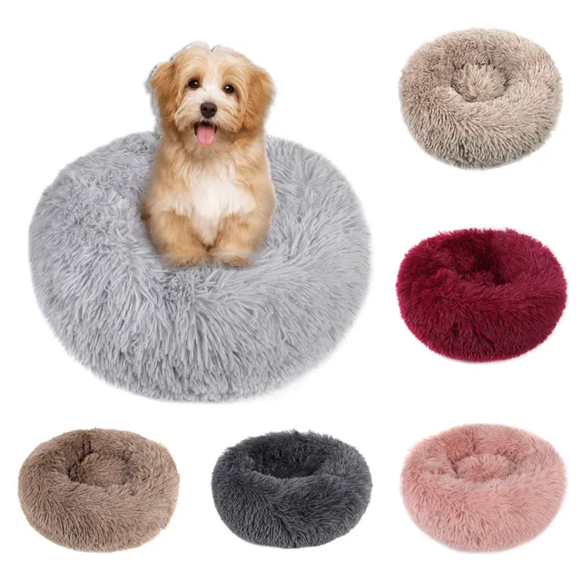 Donut Plush Pet Dog Cat Bed Fluffy Soft Warm Calming Bed Sleeping Nest Winter