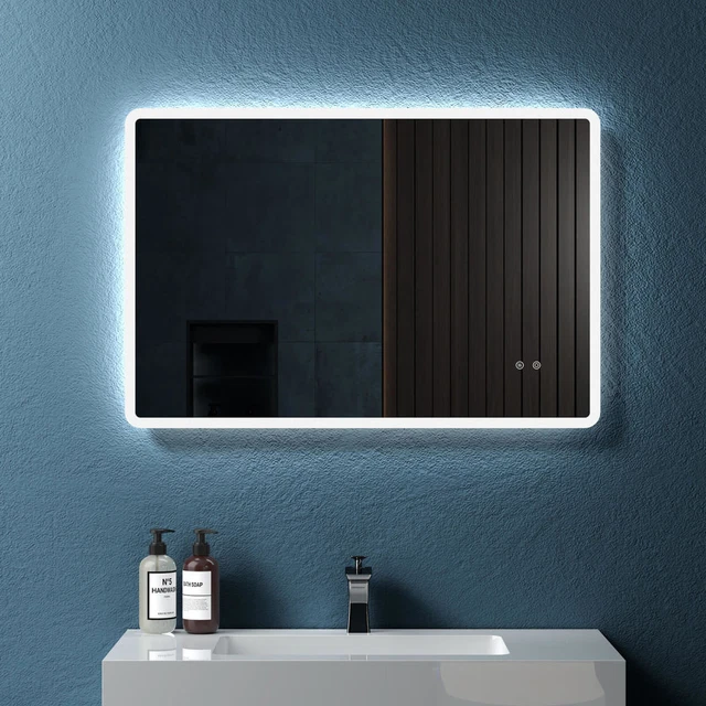 36" Modern Wall Mounted LED Backlit Anti-Fog Rounded Rectangular Bathroom Mirror