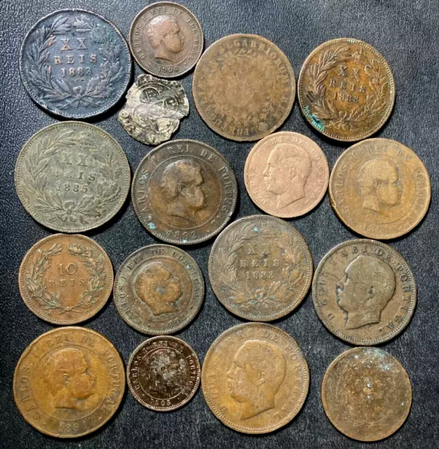 Old Portugal Coin Lot - 1450-1906 - 17 Great Coins - Lot #A29