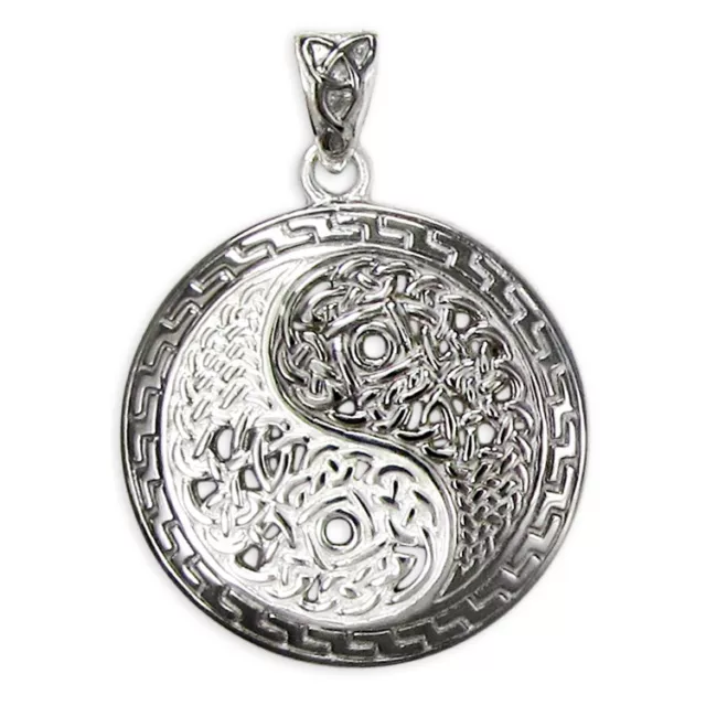 Sterling Silver Yin Yang Symbol Pendant with Celtic Knot Motifs Yinyang Jewelry