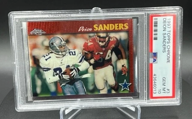 1997 TOPPS CHROME Deion Sanders #3 HOF COWBOYS PSA 10 Pop 3