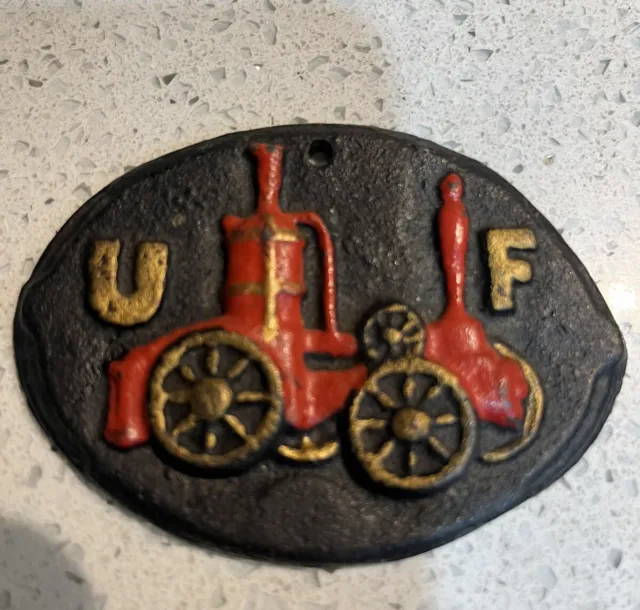 Vintage UF Fire Badge Plaque Emblem for United Fireman's Insurance Co.of Phila