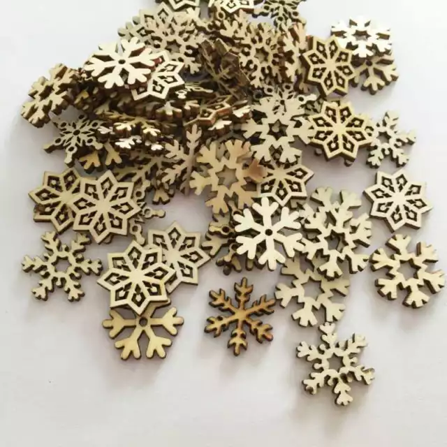 Craft Christmas Snowflake 50X Cardmaking Hanging Ornaments Wooden Embellishment