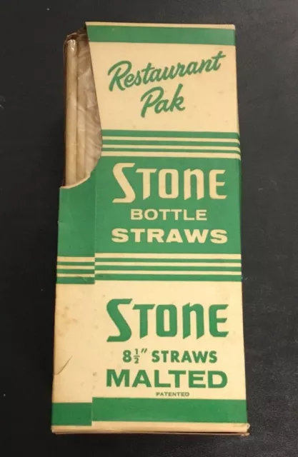 Vintage 1940s 1950's Box of STONE BOTTLE Drinking Straws for Milk Dairy MALTED