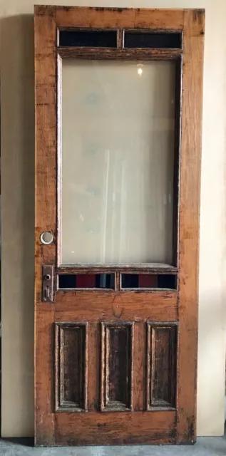 1 Antique Exterior 34x89 Vintage Stained Glass 5 Lite Entryway Door Old 1392-22B