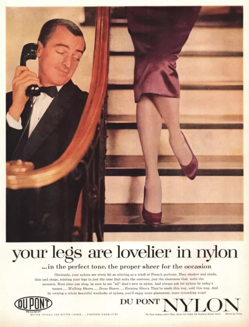 Print Ad Nylon Stockings 1956 DuPont Full Page Large Magazine 10.5"x13.5"