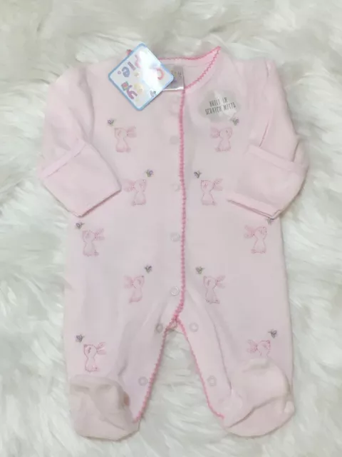 Baby Girl  sleepsuit baby grow Spanish Style velour romper Rabbit pink 0 - 9 m