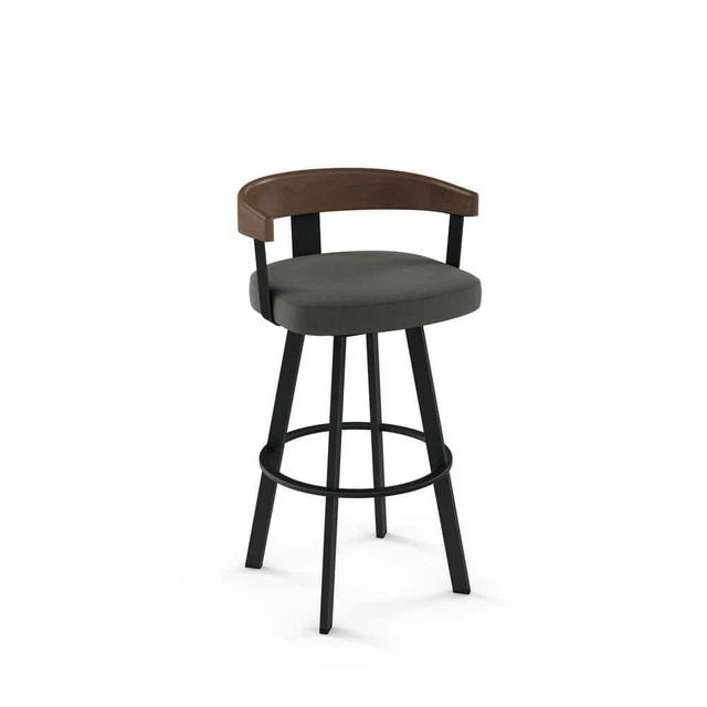 Amisco Counter Stool 26" Polyester Black Metal Swivel Charcoal Grey
