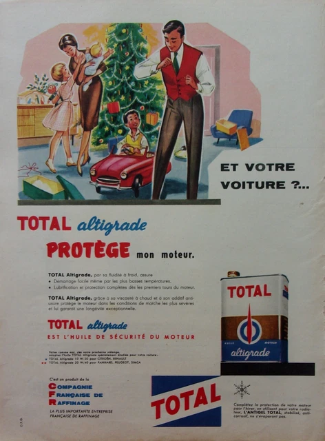Publicité Vintage 1962 – Station-service TOTAL, Logo Huile Altigrade – Affiche Automobile Ancienne – Occasion