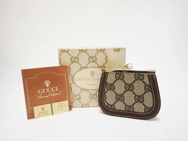 GUCCI Coin Wallet GG PVC Leather Vintage Beige Brown