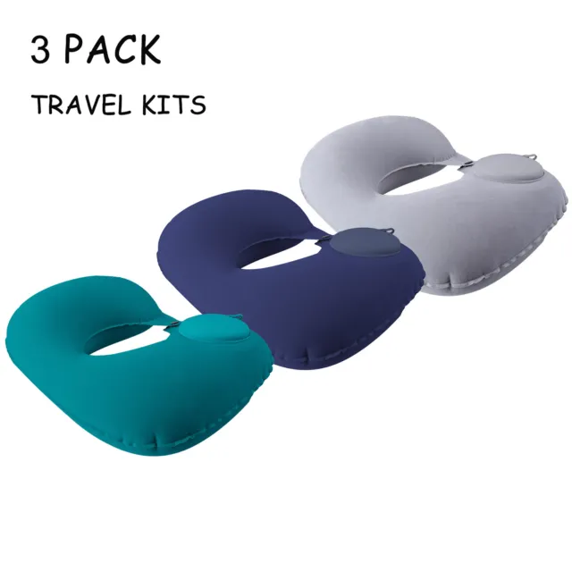 3Pack Inflatable U Shape Neck Support Travel Air Pillow Cushion Plane Sleep Rest
