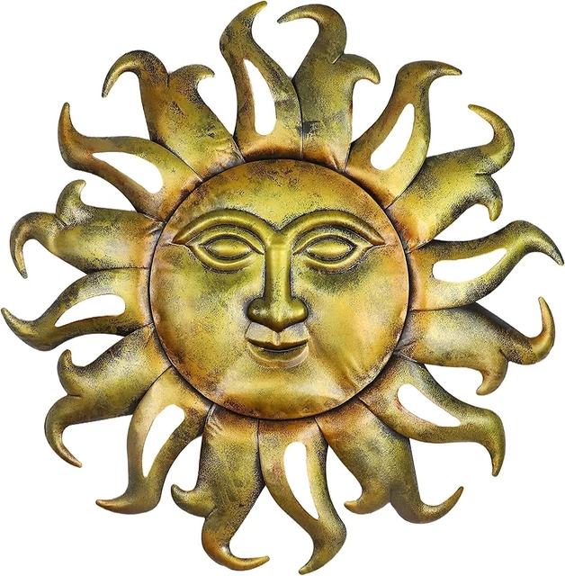 Metal Sun Face Wall Plaque Decor Hang Art Patio Fence Porch Home Garden Office