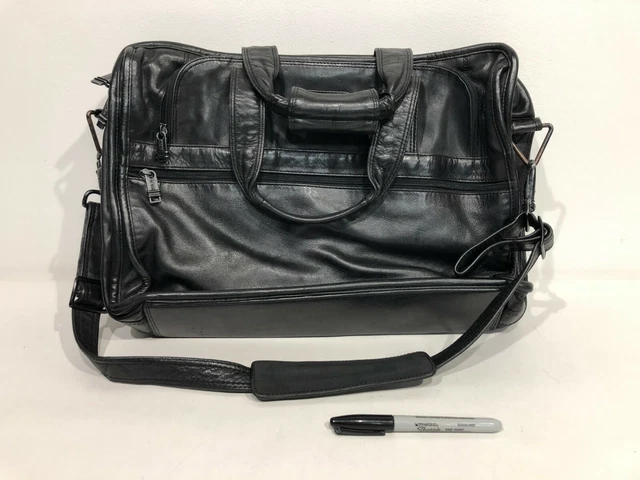 TUMI BLACK LEATHER Expandable Laptop Business BRIEFCASE Messenger Alpha Bag