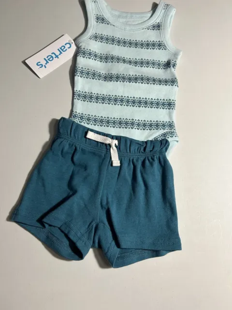 Carters Baby Boy 2 Piece Knit Green Dinasour Short Outfit Size NB NWT.