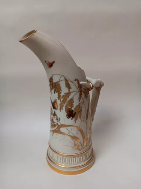 Royal Worcester Ceramic Blush Ivory Tusk Ice Jug Pitcher With Antler Handle