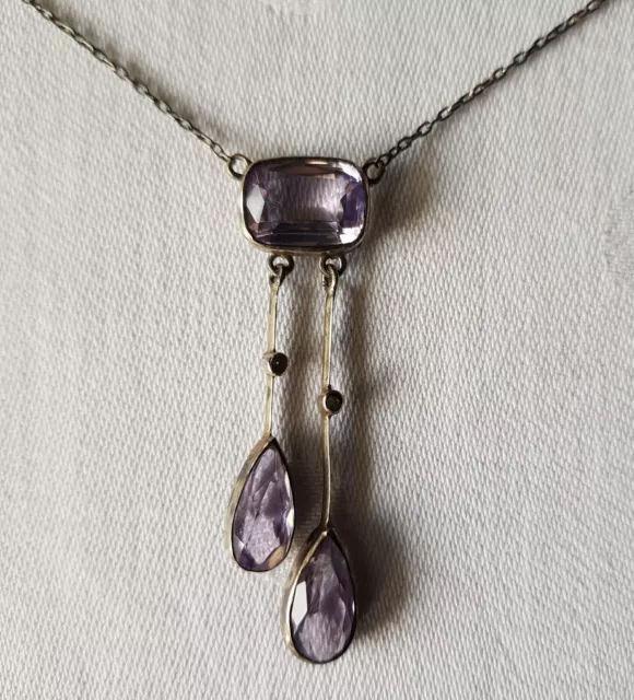 Zartes Art Deco Collier aus Silber mit hellem Amethyst und Markasit