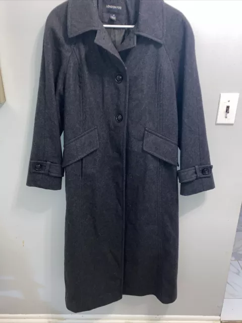 London Fog Women's Wool Blend Long Black Overcoat Single Breasted Size 10