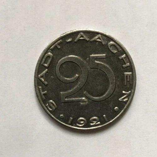 1921 Aachen Stadt (Rheinprovinz)- 25 Pfennig Notgeld Iron Coin Funck# 1.20