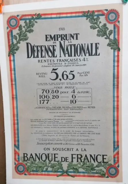 Affiche Ancienne  Emprunt De La Defense Nationale  Banque De France 1914/18
