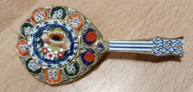 Broche Vintage Micro-mosaïque Italienne - Mandoline - Italie - Multicolore