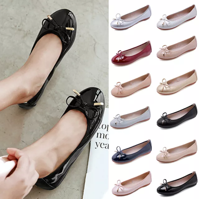 Womens Flats Round Toe Shoes Ladies Ballet Flat Leather Shoe Slip on Work Party