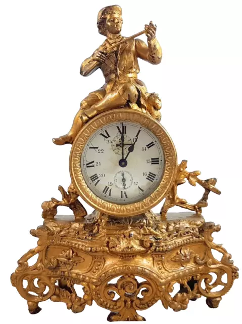 Antike Kaminuhr Bronze Kartell Uhr mit Wecker Japy Paris 1888