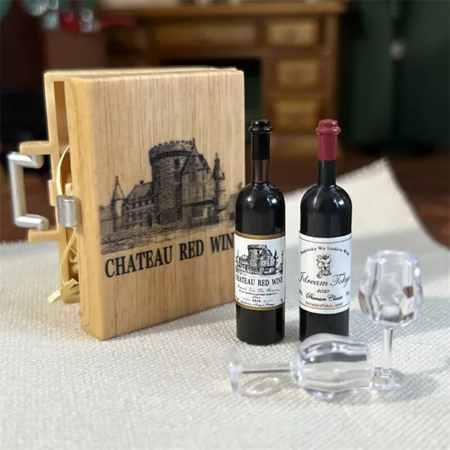 1:12 Scale Dollhouse Miniature Wine Boxes Drinks Cups Case Gifts Set Accessories
