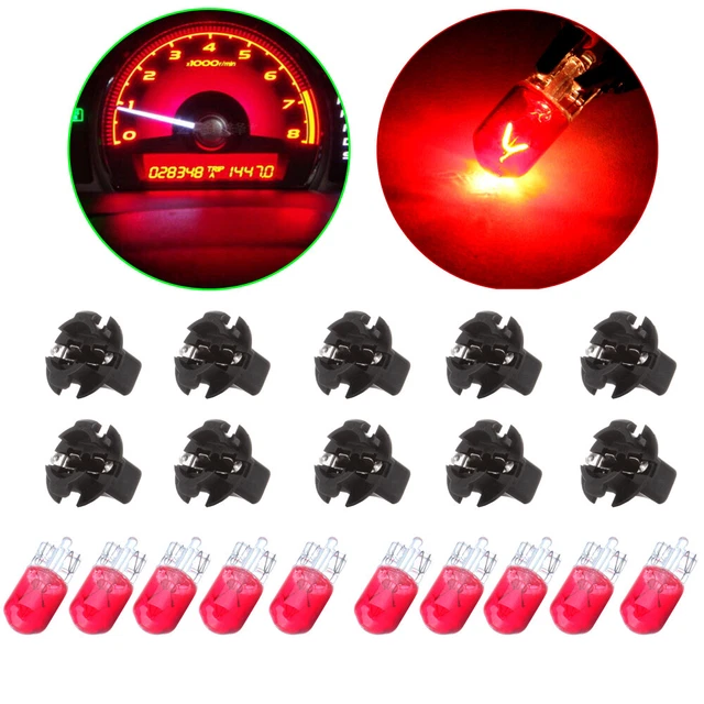 10x T10 Halogen Bulb Car Instrument Panel Cluster Light Twist Lock Socket Red