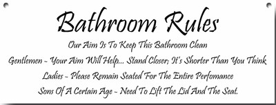 Bathroom Rules Plaque, Bathroom Rules Sign, Wall Art, Funny Bathroom Signs, 1 3