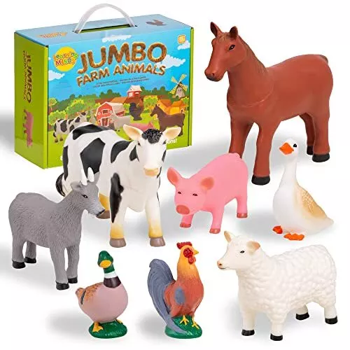 Set of 8 Jumbo Farm Animal Figures - Farm Animals For 1, 2, 3 Year Old kids