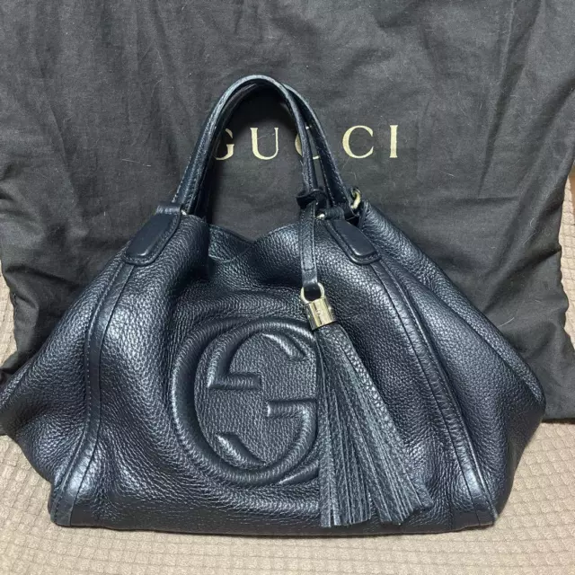 GUCCI SOHO Leather Shoulder bag Tote Bag Hand bag GG Tassel 2way Black