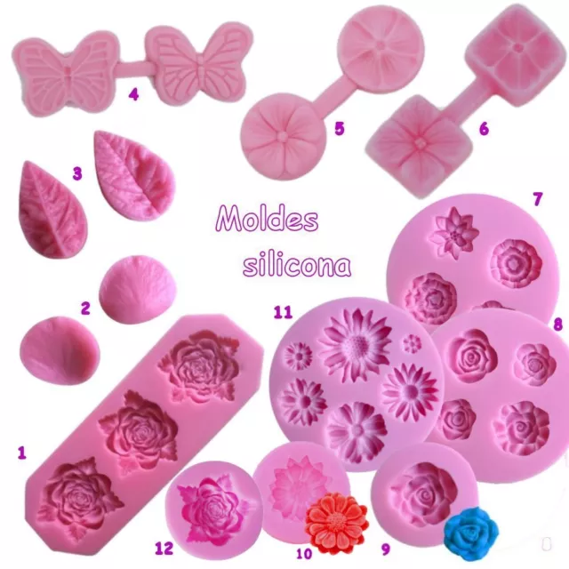 Molde silicona fondant chocolate fimo jabón flores rosas mariposa decoracion