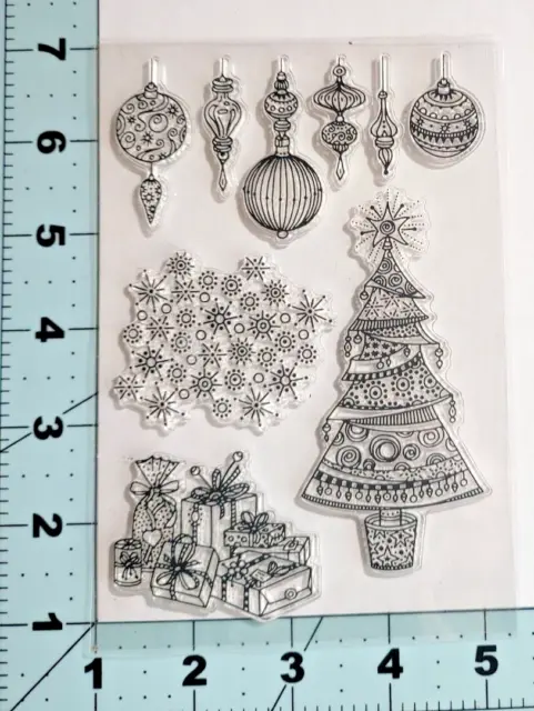 Christmas Tree ornaments Presents clear stamps texture card clay FAST Free Ship