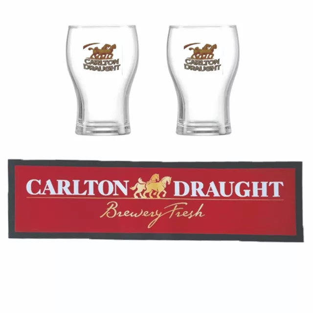 Carlton Draught 1 x Bar Mat + 2 x Washington Beer Glasses 425ml BNWOB MAN CAVE