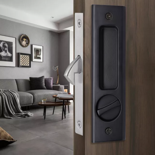 Sliding Barn Door Lock with 3 Keys Invisible Security Door Locks Silver/ Black