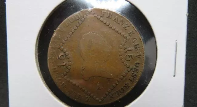 Austria 1807A 15 Kreuzer Copper Coin with Emperor Franz II in Fine Condition