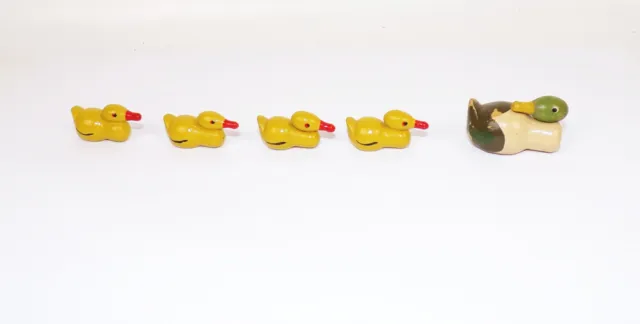 Alte Erzgebirge Ente mit 4 Küken Miniatur