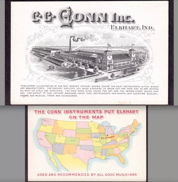 C.G. Conn Band Instruments Elkhart Map Wonder Factory Music Victorian Trade Card