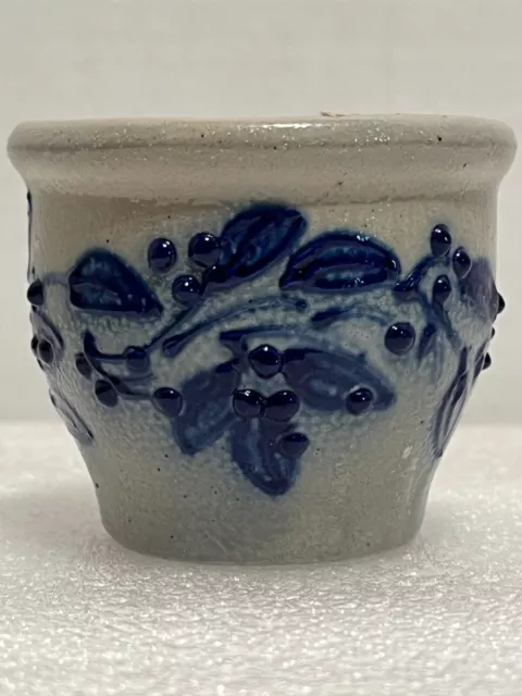 VTG Cobalt Blue Stoneware 2.5" Jam Jar Crock Pottery Salt Glaze